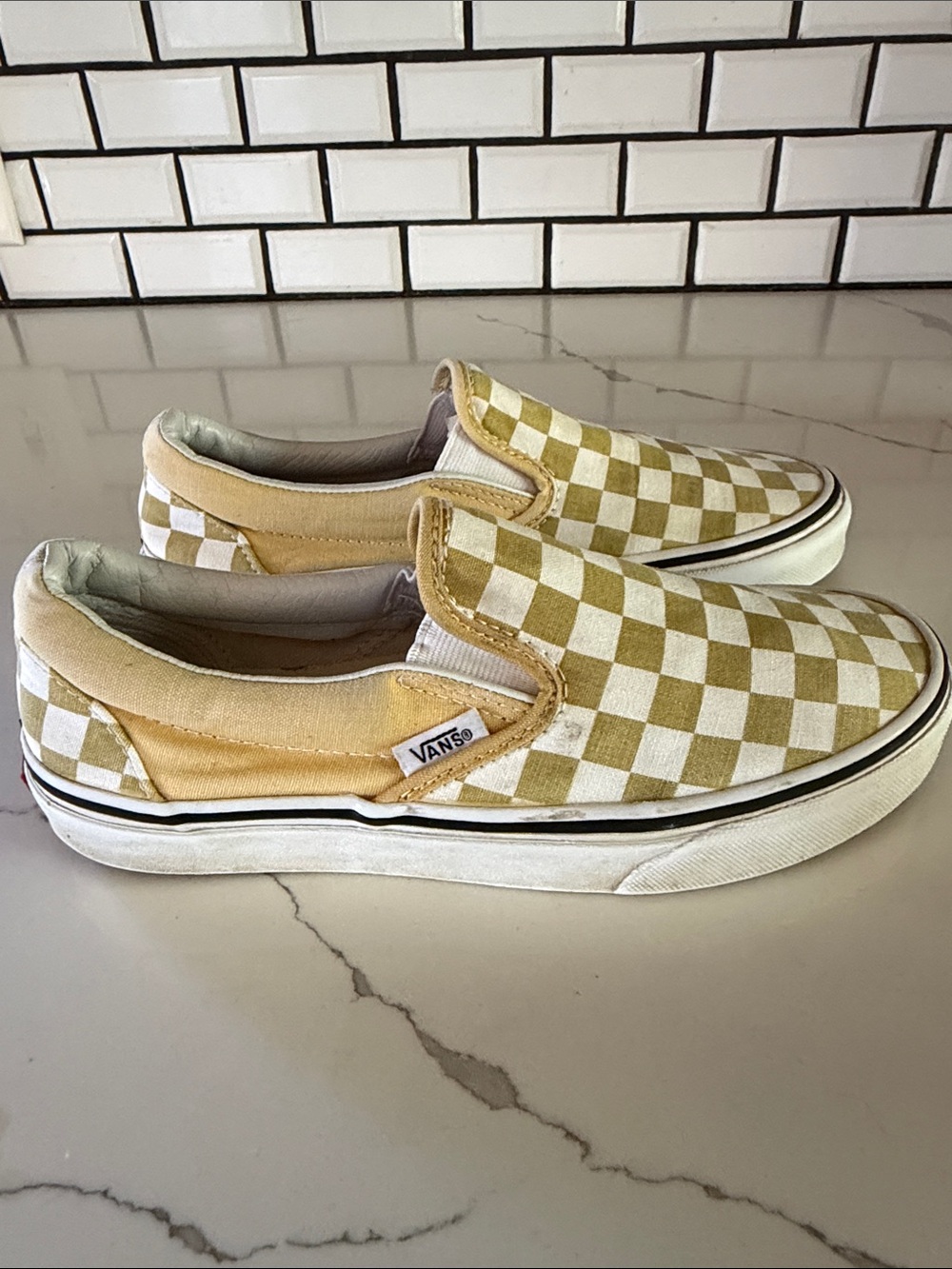 Vans Women's Classic Checkerboard Slip-On Sneakers in Gold/White M 4.5/W 6 - Picture 4 of 8